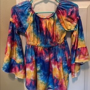 Tye-dye ruffle sleeve dress